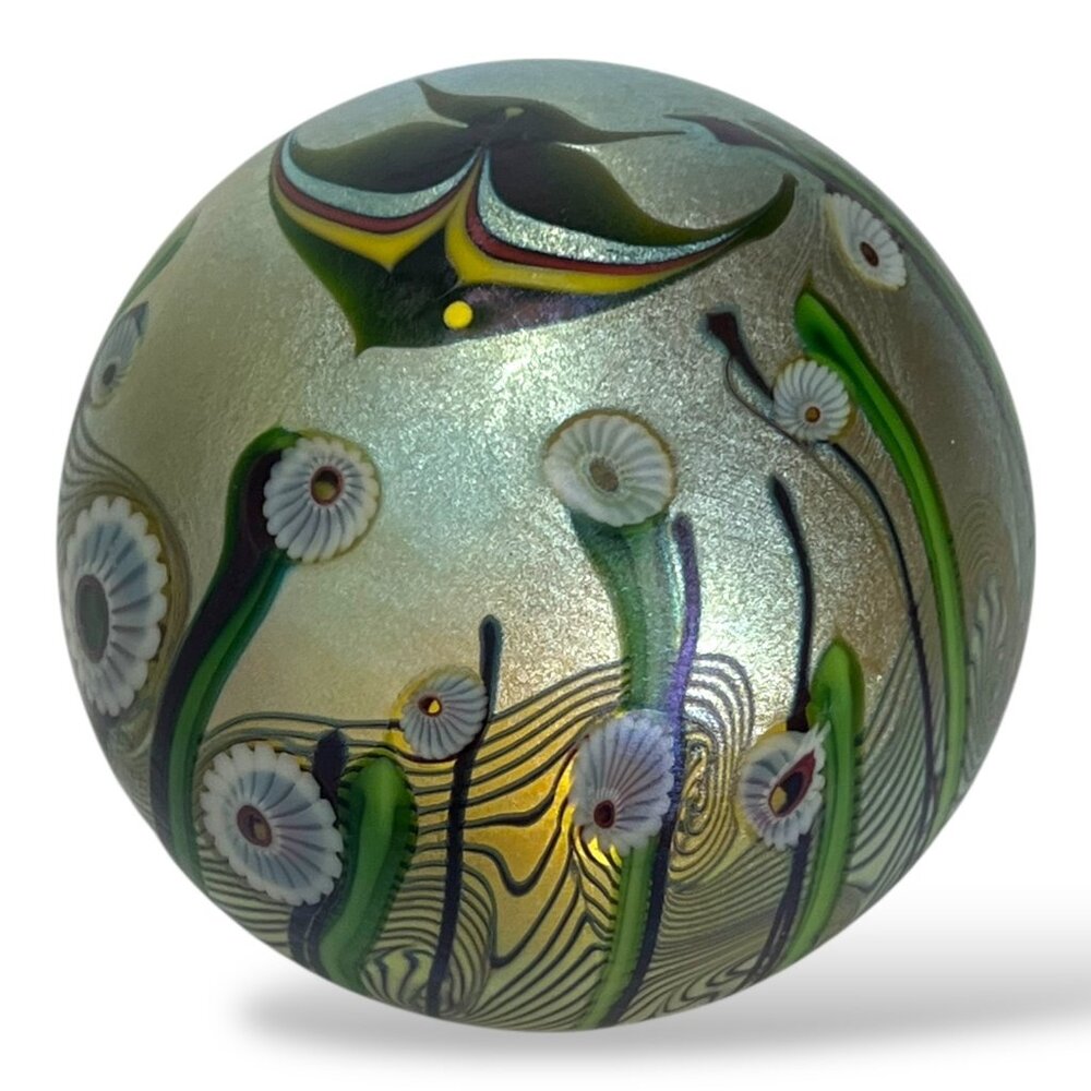 1978 Orient & Flume Paperweight Angel Fish with Sea Flowers Gold Illuminate